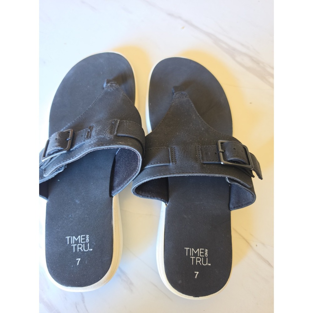 Time And Tru Women's Black Synthetic Thong Slip On Sandals Size 7